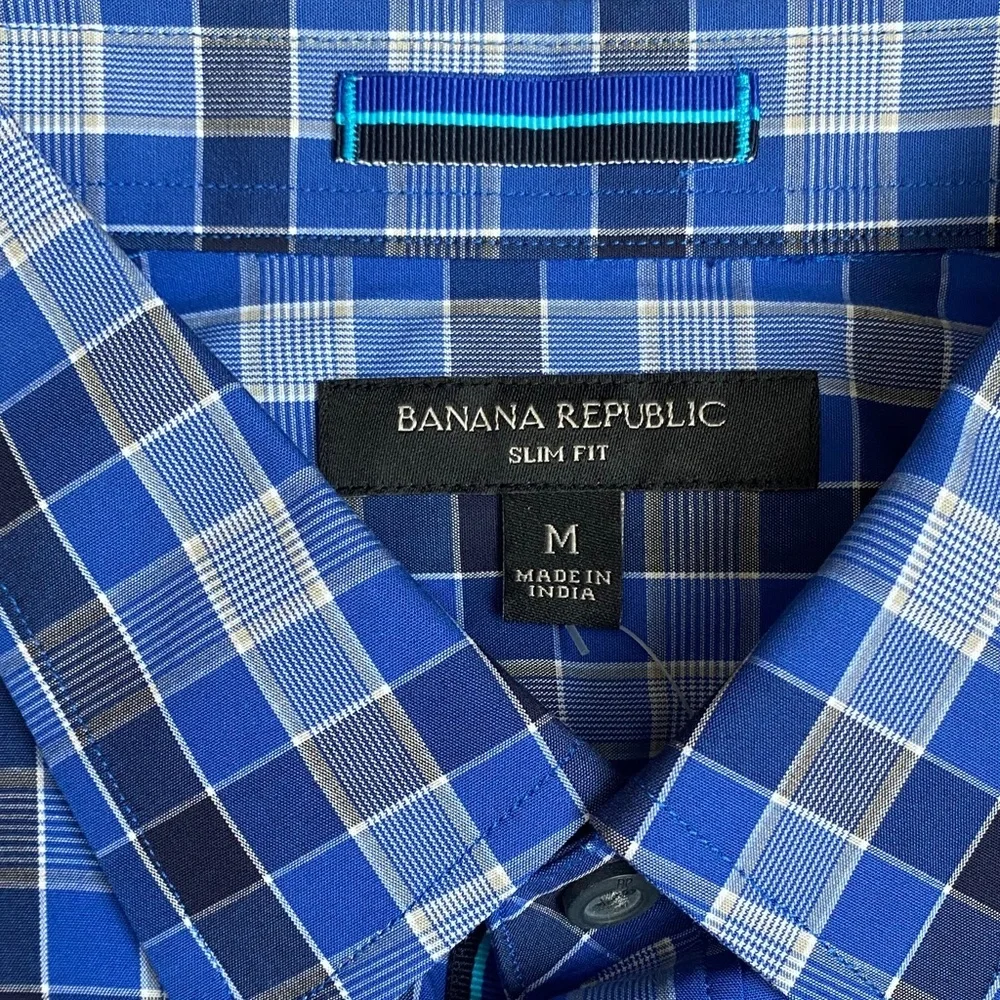 Banana Republic slim fit Blue Checkered Button-Down Shirt